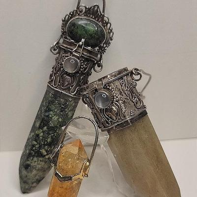 Trio Of Natural Gemstone Point Pendants 