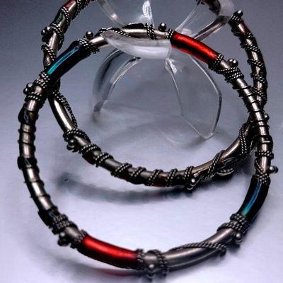 Multicolored Metallic Enameled Metal Bracelets 
