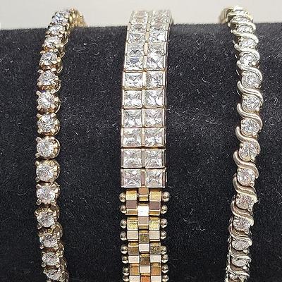 Gold Tone Rhinestone Tennis Bracelets Including. 925