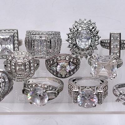 Variety Of Rhinestone And Sterling Silver Rings