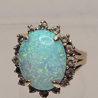Opal And Rhinestone 14KT Statement Ring