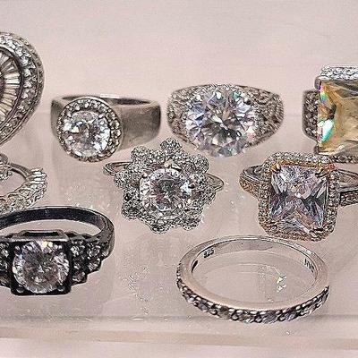 Collection Of Rhinestone And Sterling Silver Rings