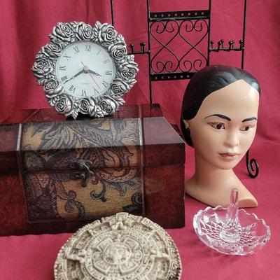 Vanity Decor Featuring Pewter Clock And Vintage Holland Mold Polynesian Bust