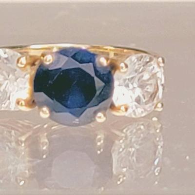 14K YELLOW GOLD COCKTAIL BLUE SAPPHIRE & CZ STONES