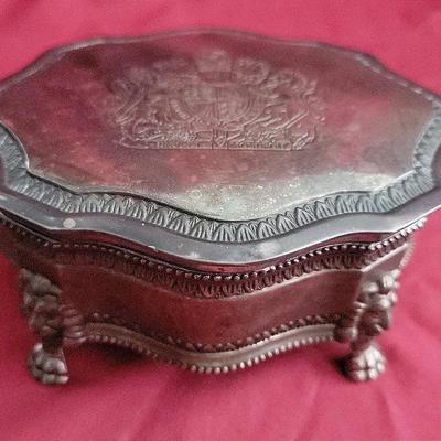 Royal Crest Silver Plate Jewelry Box Dieu et Mon Droit 