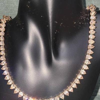 Pear Shaped Cubic Zirconia CZ Sterling Silver Tennis Line Statement Necklace