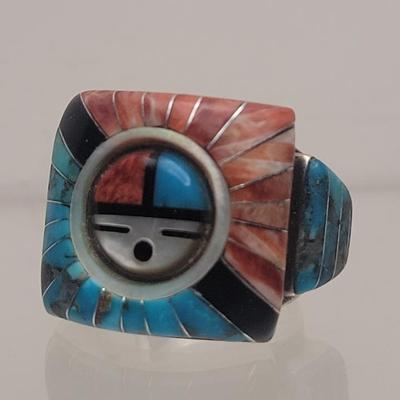 Multi Stone Zuni Sunface Sterling Silver Ring