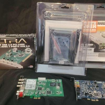 Computer Parts & Accessories Including USB PCI Card And Hard Drives
