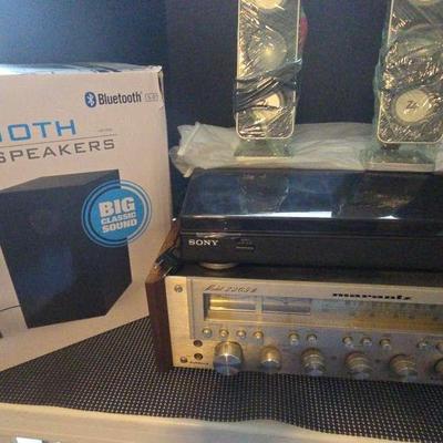 Marantz Receiver, Sony Turntable, And Speaker Collection