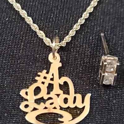 14K Necklace With Pendant And Diamond Earring