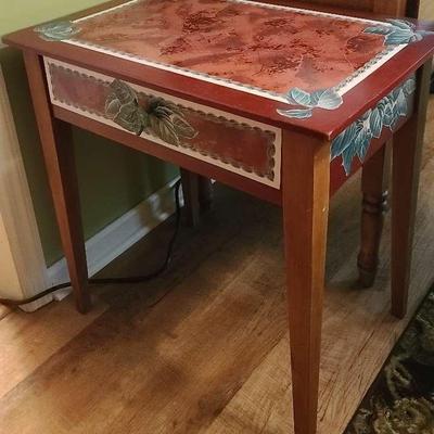 Hand-Painted Wooden Accent Table with Drawer