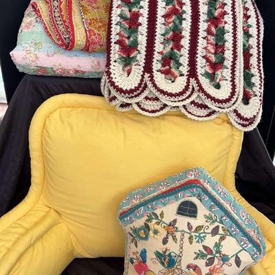 Handmade Crocheted Blanket, Twin Quilts & Bed Rest Pillow Set