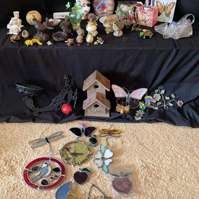 Whimsical Nature-Inspired Decor Featuring Stained Glass, Wood & Ceramic Accents