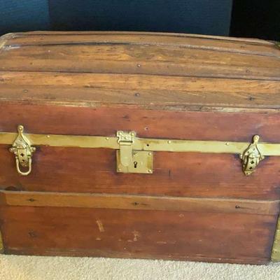 Wooden Trunk with Brass Accents and Leather Handles