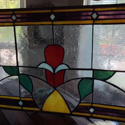 Colorful Stained Glass Window Panel – 24" x 17"