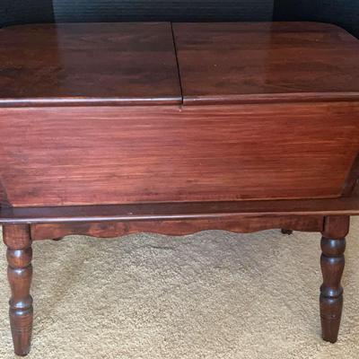 Dark Wood Storage Table with Turned Legs