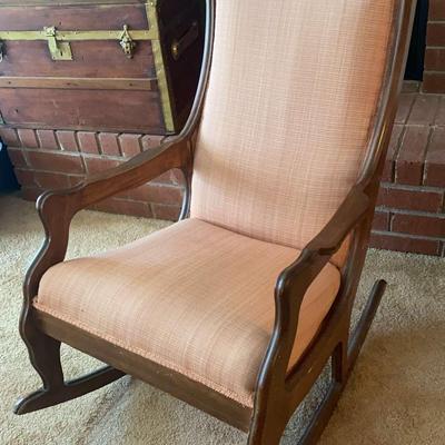 Vintage Wooden Rocking Chair with Upholstered Seat