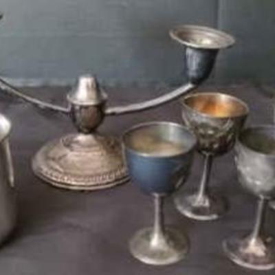 Sterling & Weighted Silver Candle Holder and Goblet Set – Approx. 35g Sterling