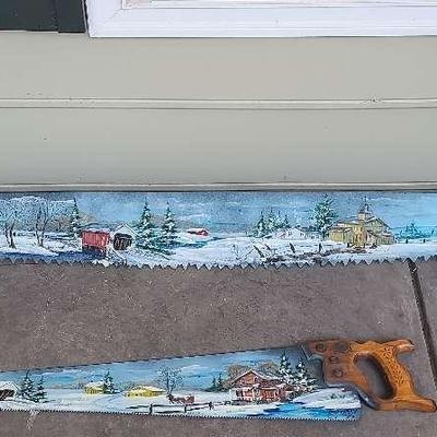 Hand-Painted Decorative Saws with Wooden Handles