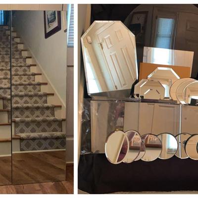 Collection of Decorative Mirrors & Round Glass Tabletop – Various Sizes