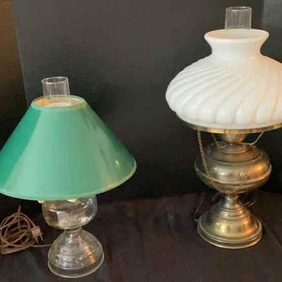 Pair of Electric Hurricane-Style Lamps – Brass & Glass Designs
