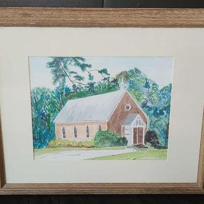 Signed Watercolor of a Southern Church