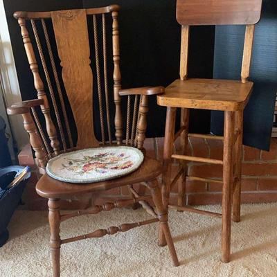 Pair of Wooden Chairs – Spindle Back and Bar-Height