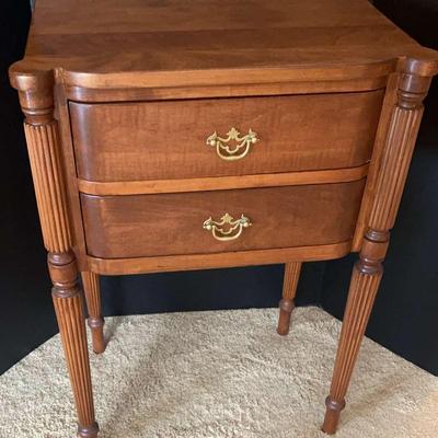 Light Wood Two-Drawer Accent Table with Brass-Style Pulls