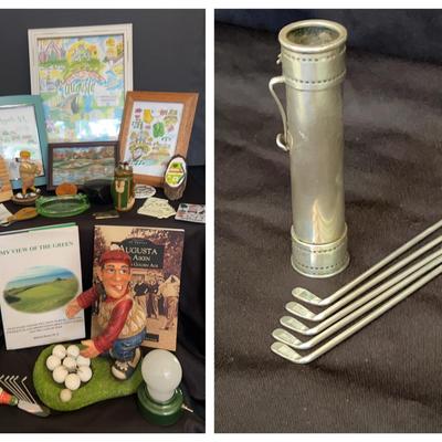 Golf Collectibles Featuring Sterling Silver 970 Golf Bag & Augusta Memorabilia