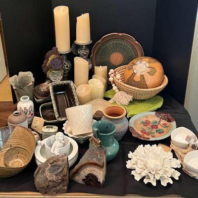 Decorative Home Accents Collection Featuring Pottery, Candles, Agate & More