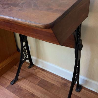 Old Wooden School Desk With Metal Base