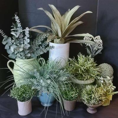 Faux Plants in Assorted Vases