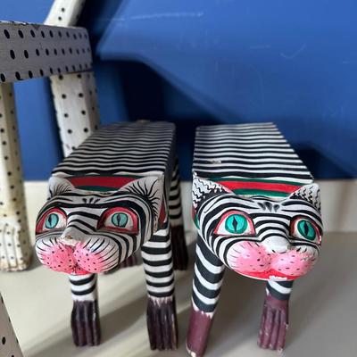 Indonesian Styled Wooden Cat Sculptures