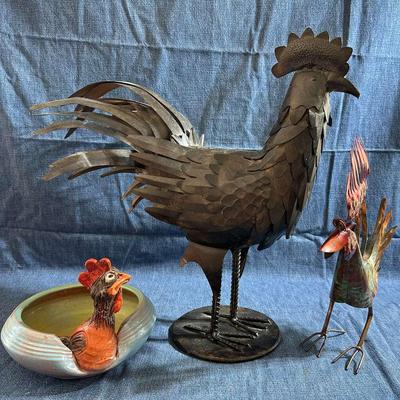 Folk Art Metal Roosters