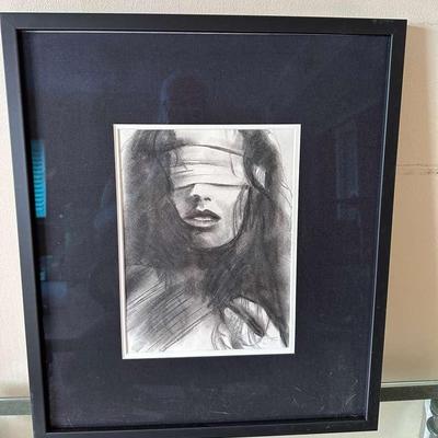 Charcoal Sketch - Blind folded women