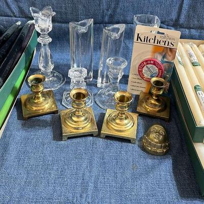 Crystal And Brass Candle Holders