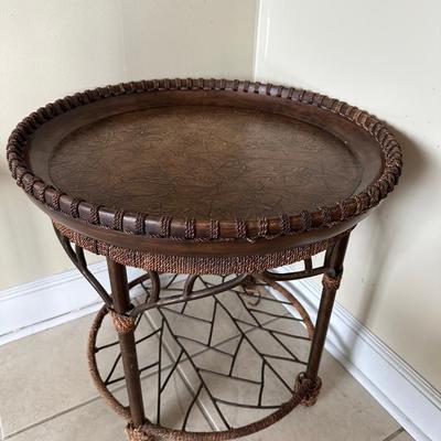 Bernard Style Leather and Wood Accent Table 