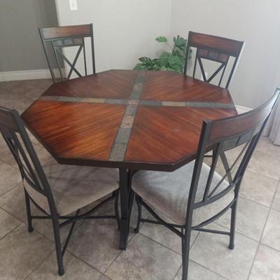 Sale Photo Thumbnail #9: Wood & slate table with metal chairs