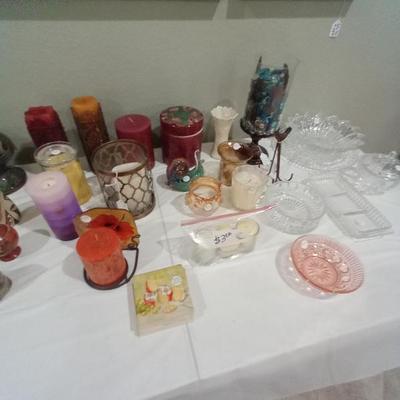 Sale Photo Thumbnail #63: Assorted candles & glass ware