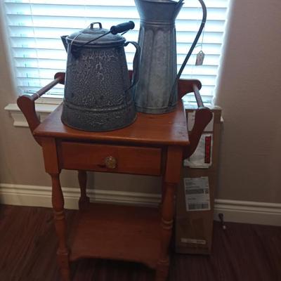 Sale Photo Thumbnail #38: Dry Sink table & vintage granite ware & galvanized decor