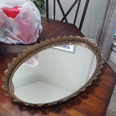 Sale Photo Thumbnail #64: Vintage oval vanity mirror tray 