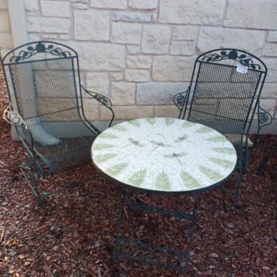 Sale Photo Thumbnail #139: 2 Wrought iron bouncy  patio chairs & mosaic top table