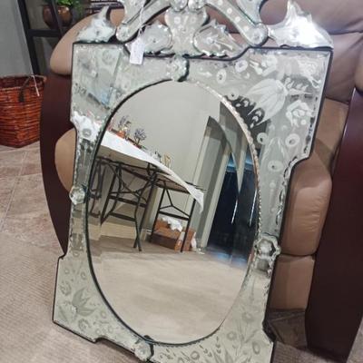 Sale Photo Thumbnail #29: Unique etched bevel mirror 