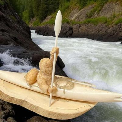 Artist signed carving hunter in boat"