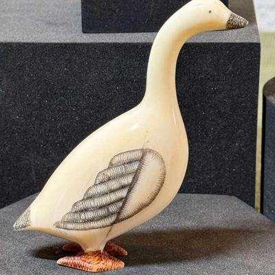 Inuit scrimshaw goose figurine