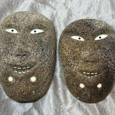 Inuit carved maskettes male female pair 6