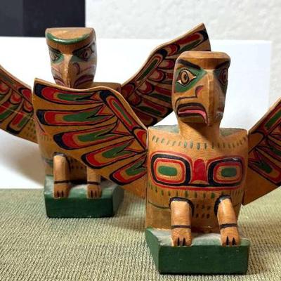 Two eagle" wooden totem poles