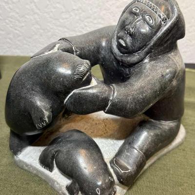 1976 inuit artist signed soapstone carving peter nerke