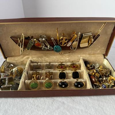 Vintage Men's Cufflinks & Tie Clips Collection in Velvet-Lined Case