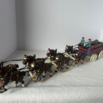 Cast Iron Six-Horse Beer Wagon Figurine with Drivers
